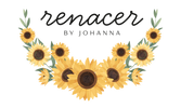 Decorative sunflower wreath with 'renacer by Johanna' text on a transparent background